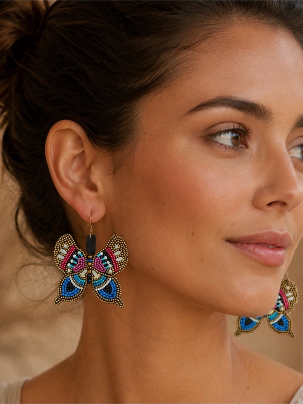 Beaded Butterfly Drop Earrings - Multicolor